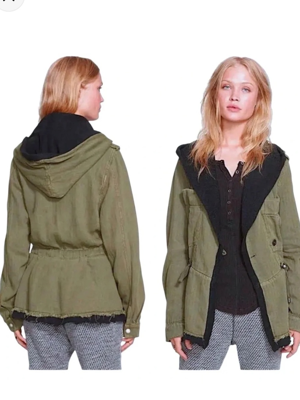 Free People Olive & Black Hooded Utility Jacket